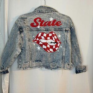 RIVALRY State Cropped Distressed Jean Jacket Oversized XS